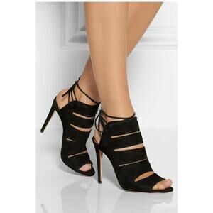 Aquazurra Firenze BlacK Suede Cage Heels Size EU 37